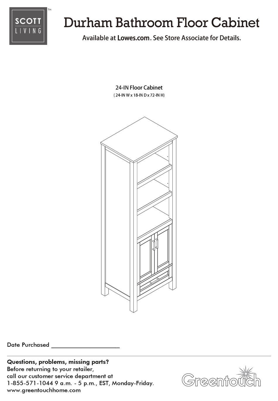 SCOTT LIVING DURHAM BATHROOM FLOOR INDOOR FURNISHING MANUAL