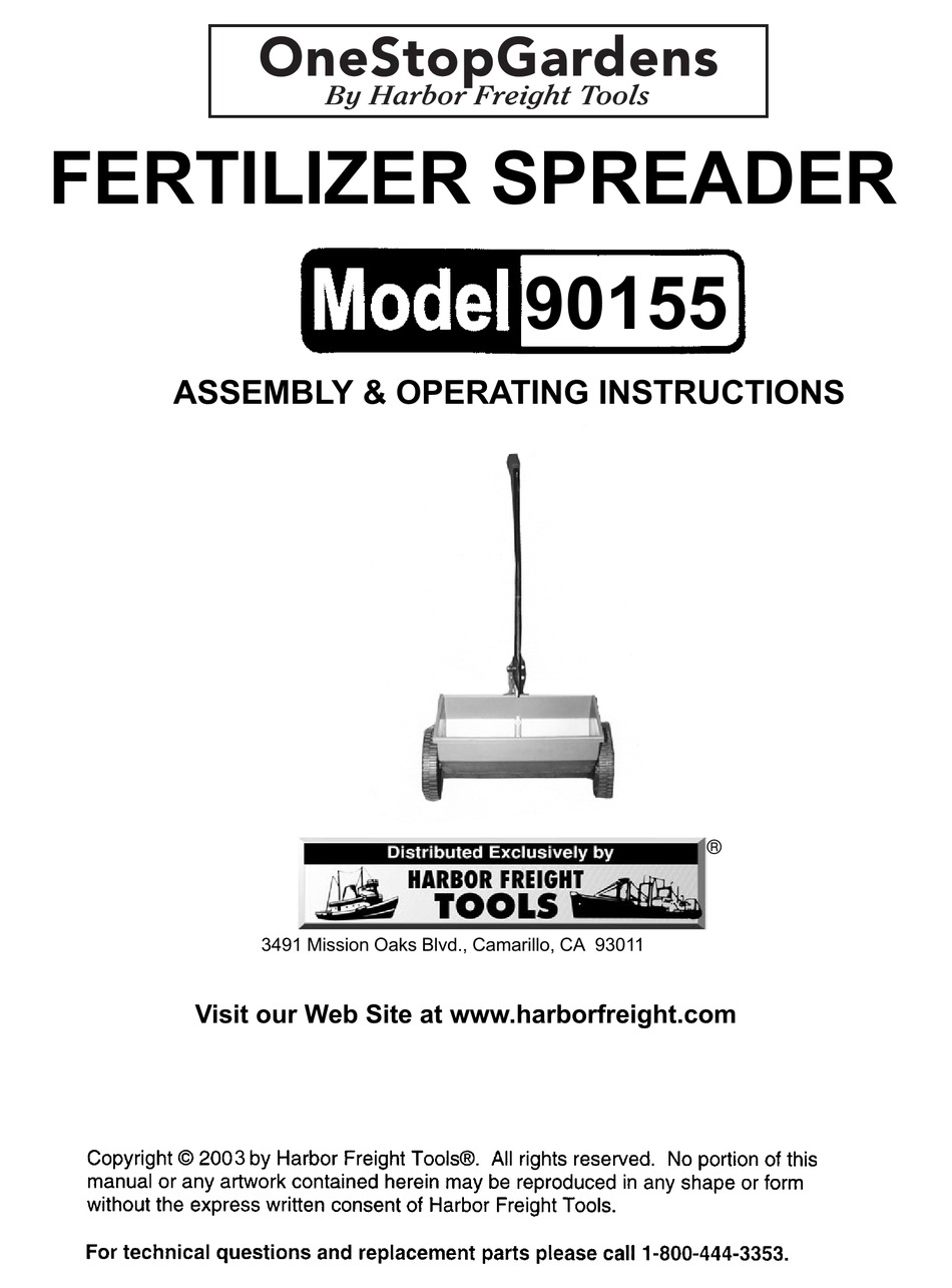 HARBOR FREIGHT TOOLS 90155 SPREADER ASSEMBLY & OPERATING INSTRUCTIONS ManualsLib