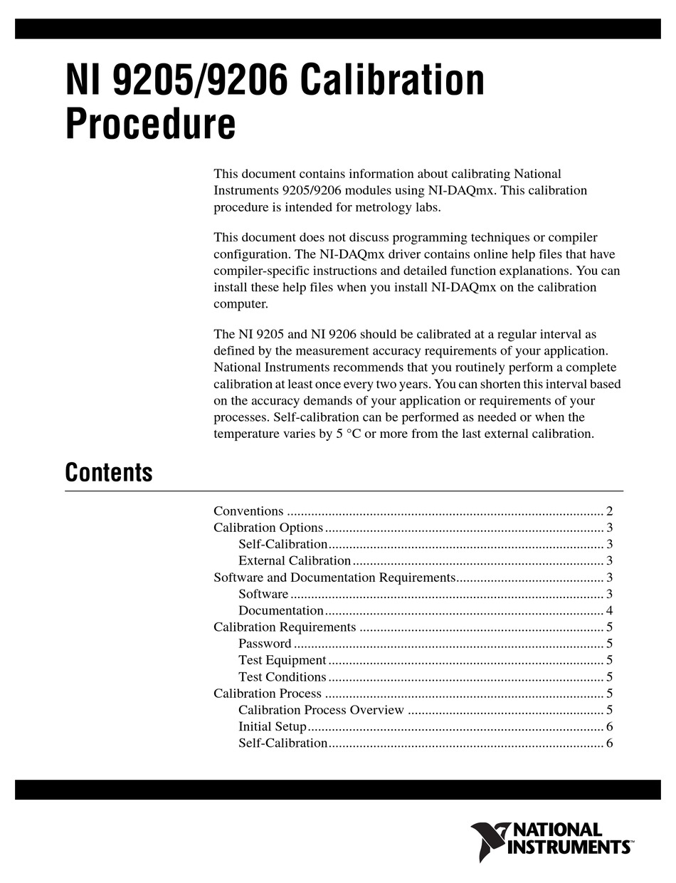 NATIONAL INSTRUMENTS 9205 CALIBRATION PROCEDURE Pdf Download ManualsLib