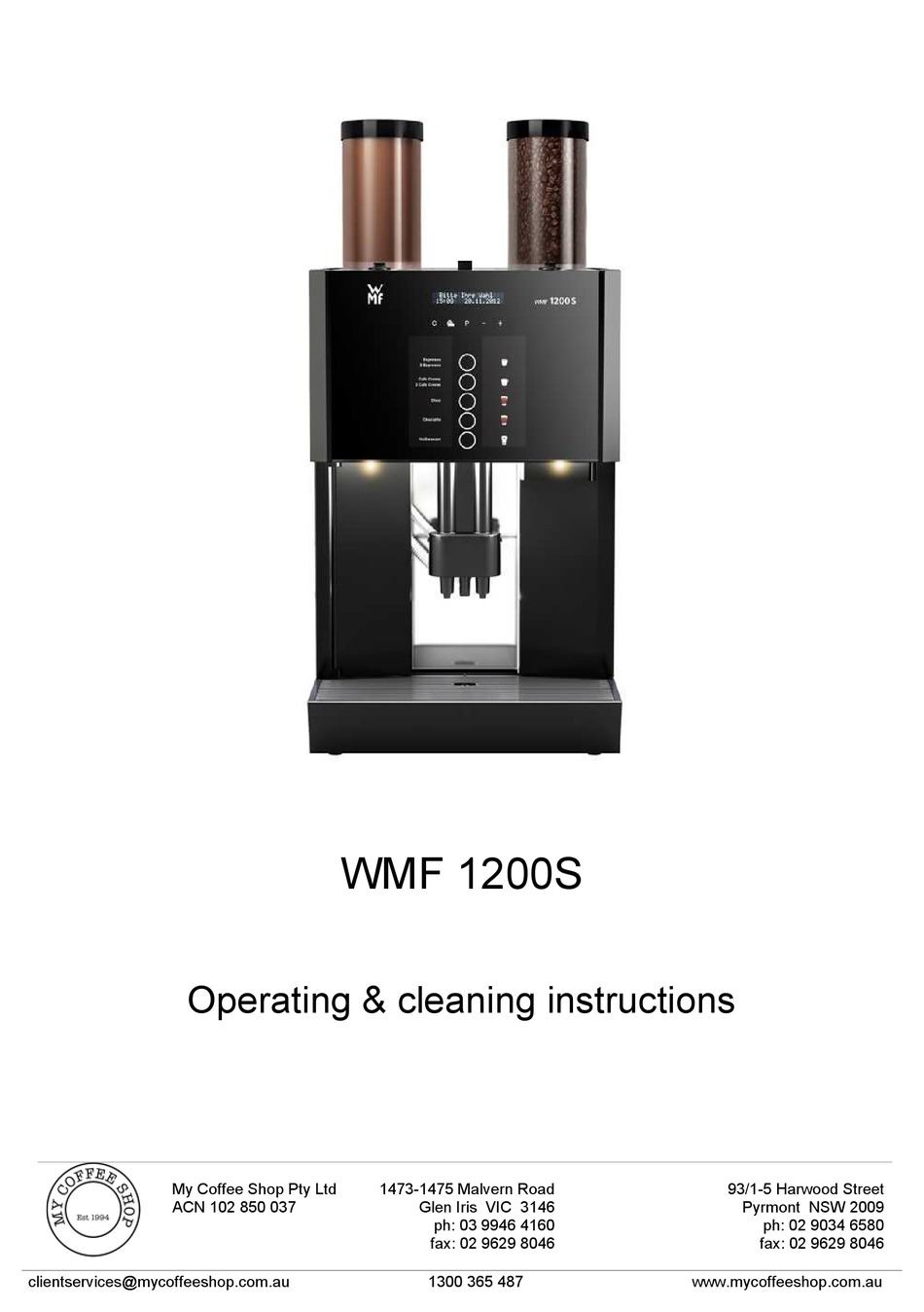 WMF 1200S COFFEE MAKER OPERATING & CLEANING INSTRUCTIONS ManualsLib