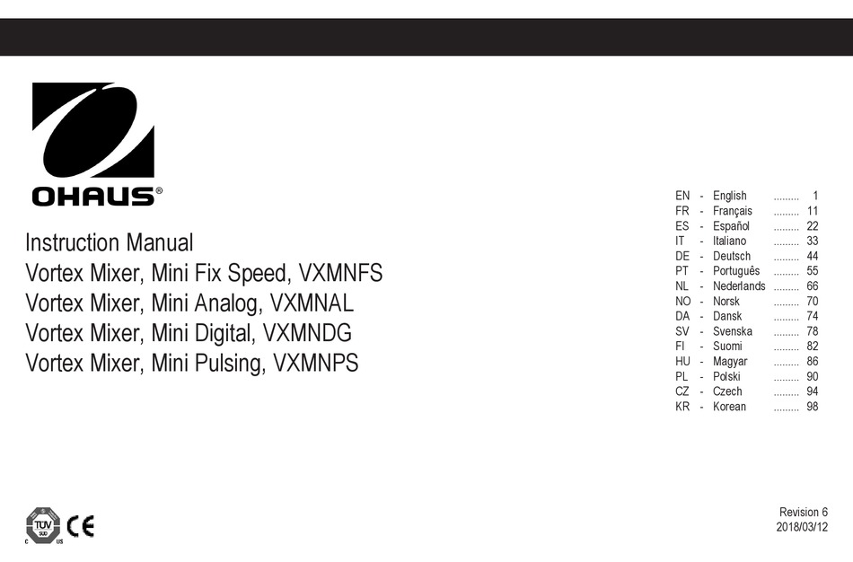 OHAUS VORTEX MIXER VXMNFS INSTRUCTION MANUAL Pdf Download ManualsLib