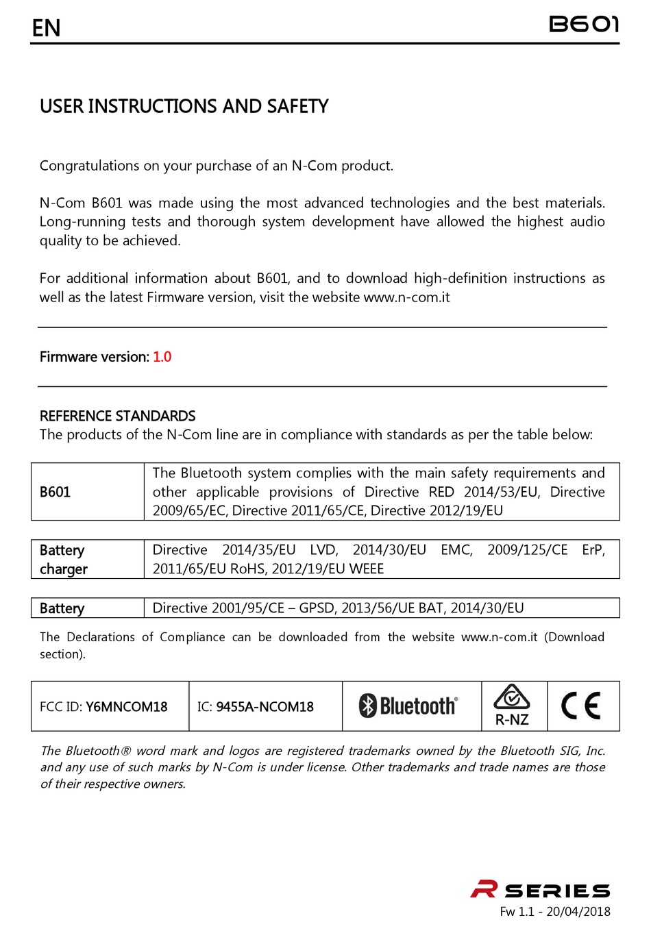 N Com R Series User Instructions And Safety Pdf Download Manualslib