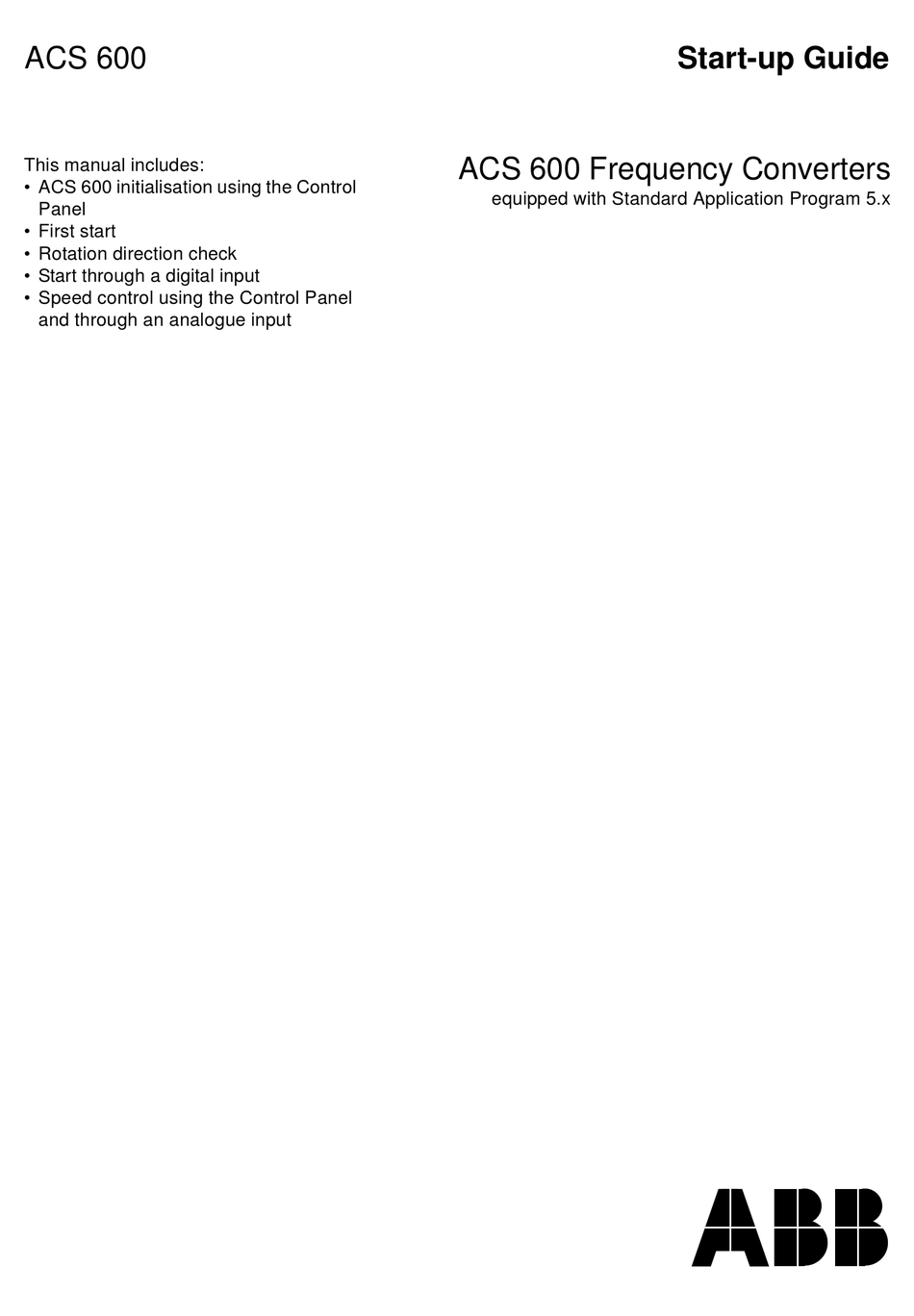 ABB ACS 600 STARTUP MANUAL Pdf Download | ManualsLib