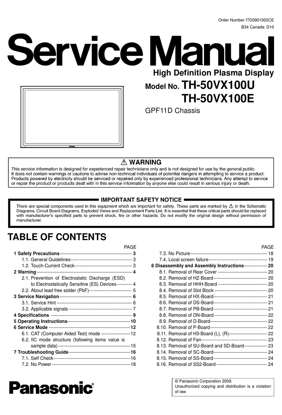 PANASONIC TH-50VX100U SERVICE MANUAL Pdf Download | ManualsLib