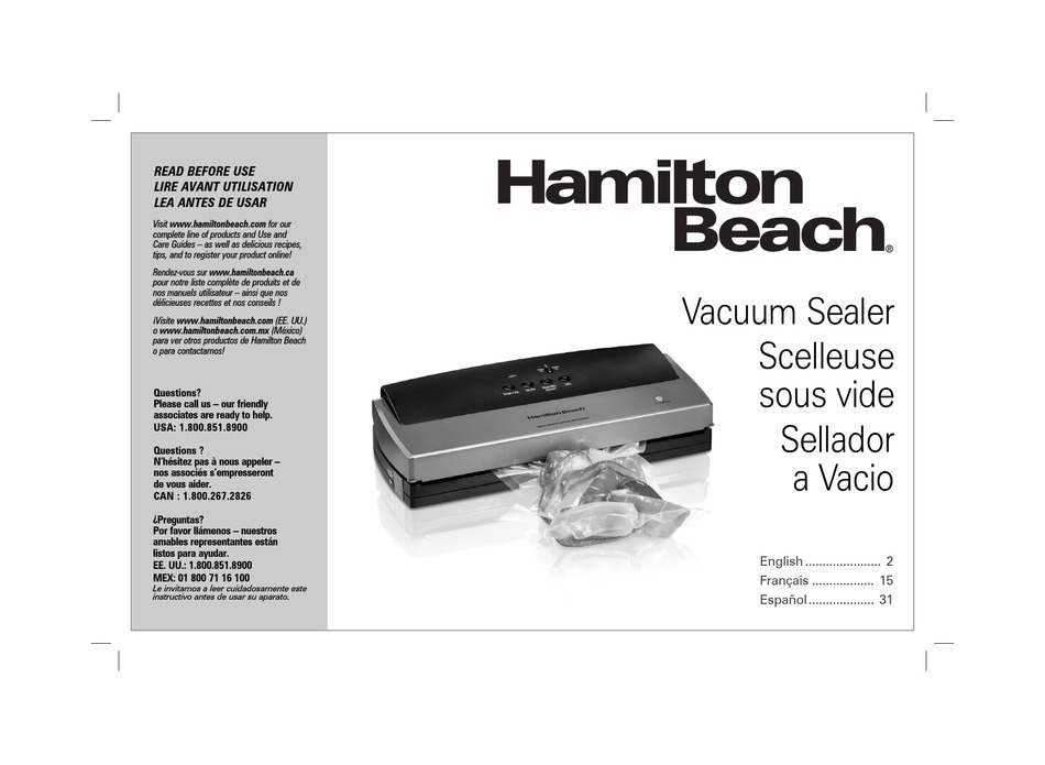 HAMILTON BEACH 78211 FOOD SAVER MANUAL ManualsLib