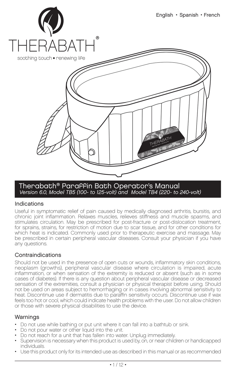 THERABATH TB5 BATHTUB OPERATOR'S MANUAL ManualsLib