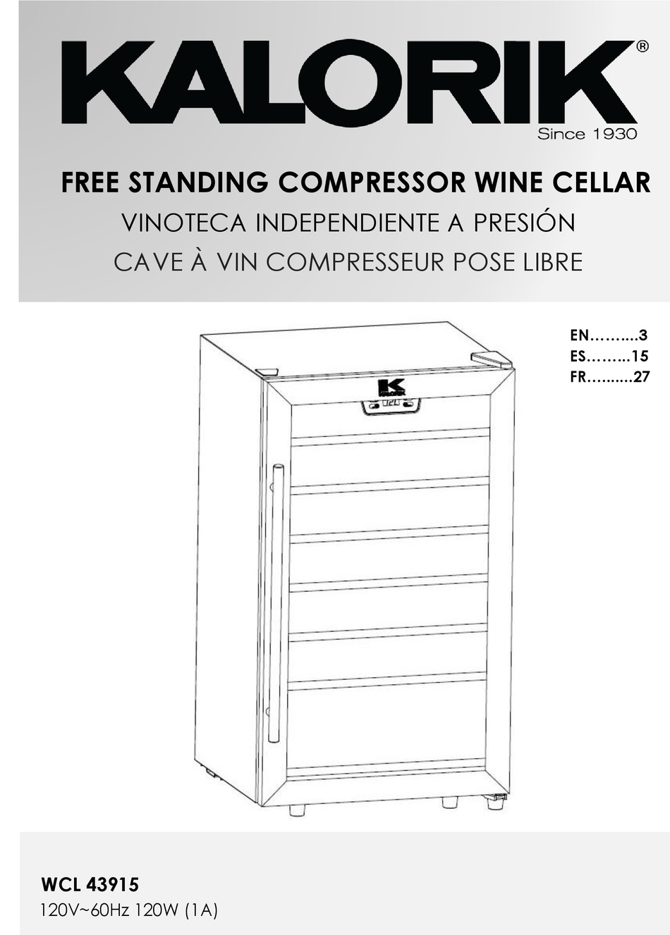 KALORIK WCL 43915 WINE COOLER MANUAL ManualsLib