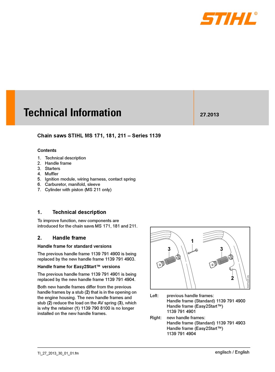 STIHL MS 171 CHAINSAW TECHNICAL INFORMATION ManualsLib