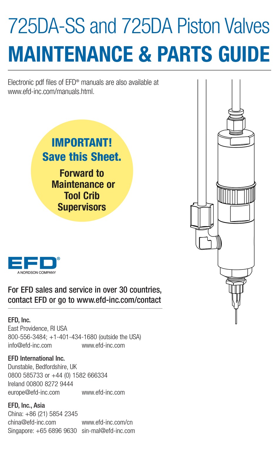 NORDSON EFD 725DA-SS MAINTENANCE & PARTS MANUAL Pdf Download | ManualsLib