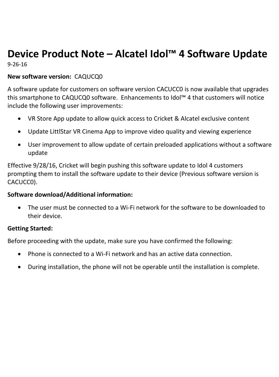 downloading software update to alcatel flip phone