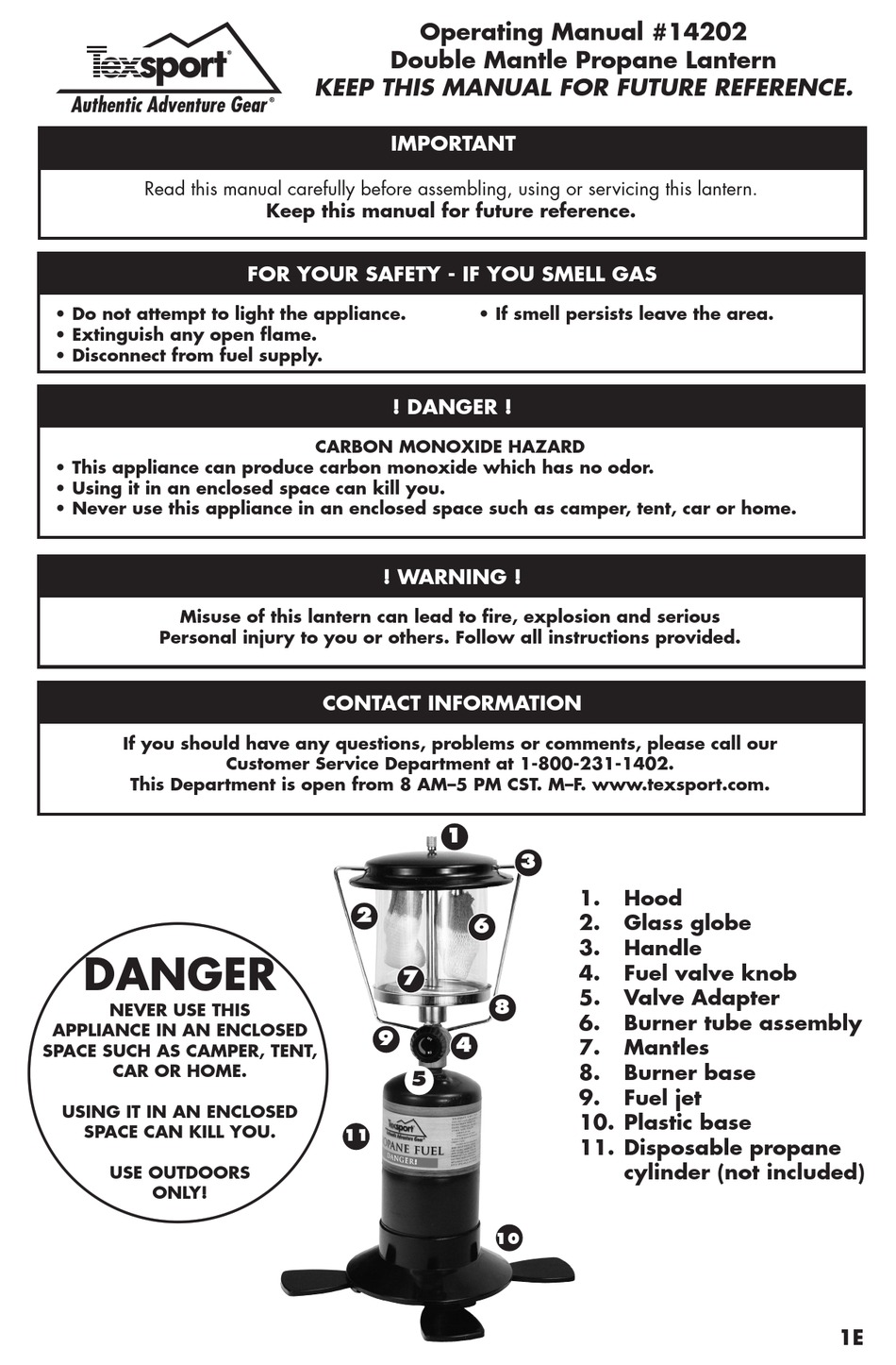 TEXSPORT DOUBLE MANTLE PROPANE LANTERN LANTERN OPERATING MANUAL