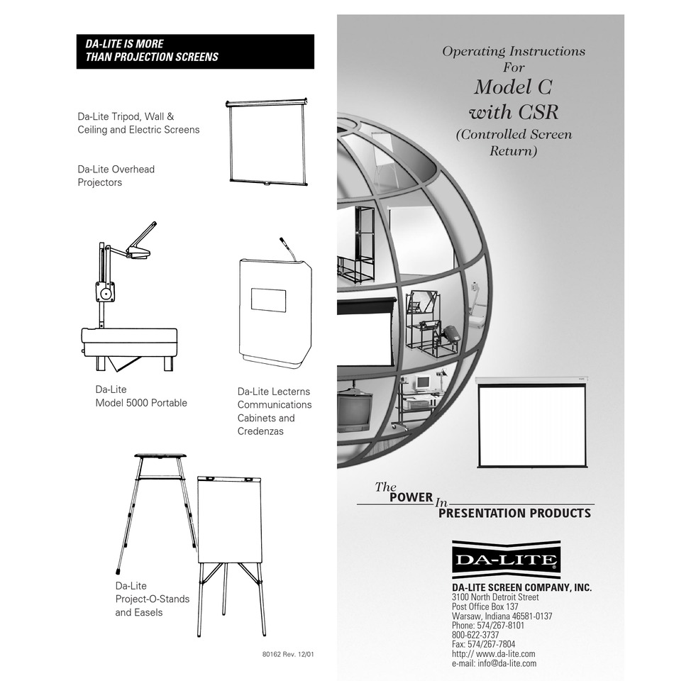 DALITE C WITH CSR PROJECTION SCREEN OPERATING INSTRUCTIONS ManualsLib