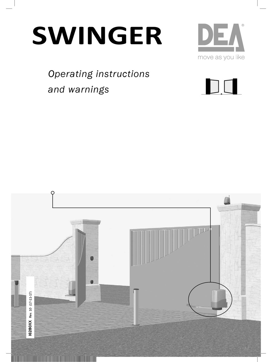 DEA SWINGER GATE OPENER OPERATING INSTRUCTIONS AND WARNINGS Manuals photo image