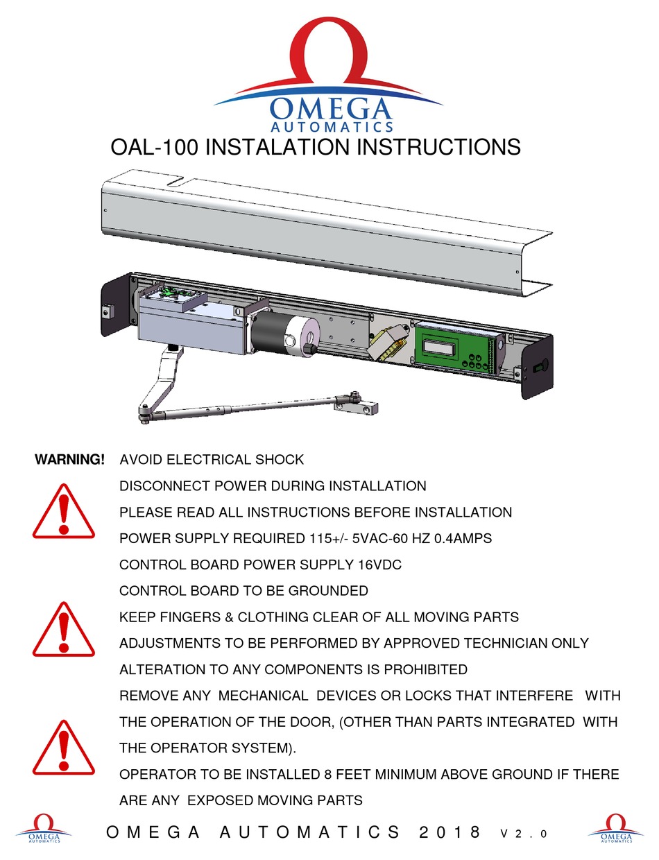 OMEGA OAL100 DOOR OPENING SYSTEM INSTALATION INSTRUCTIONS ManualsLib