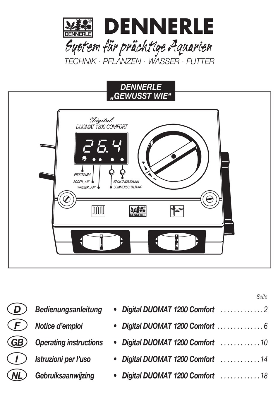 DENNERLE DUOMAT 1200 COMFORT THERMOSTAT OPERATING INSTRUCTIONS MANUAL ...
