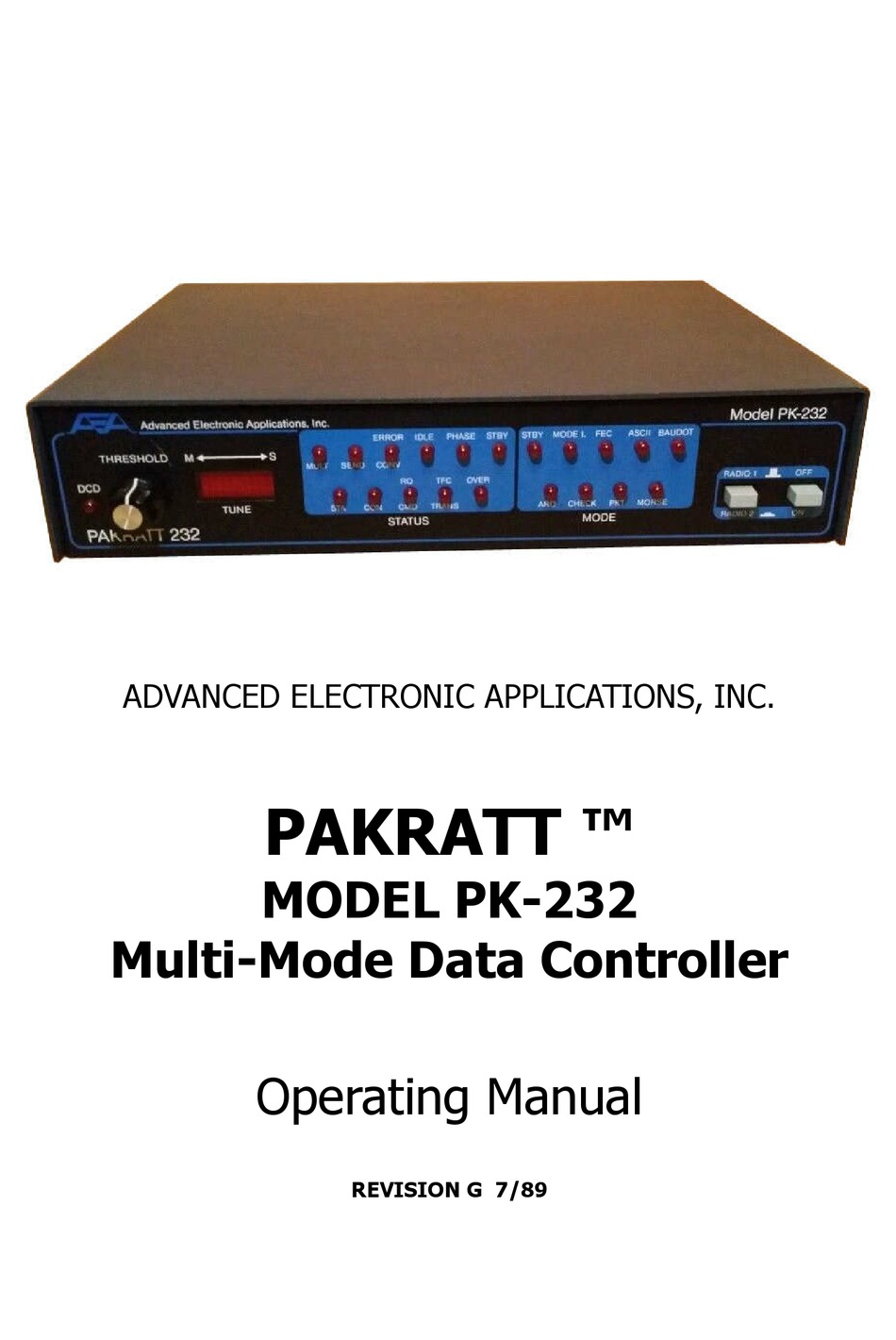 Advanced Electronic Applications Pakratt Pk 232 Operating Manual Pdf Download Manualslib