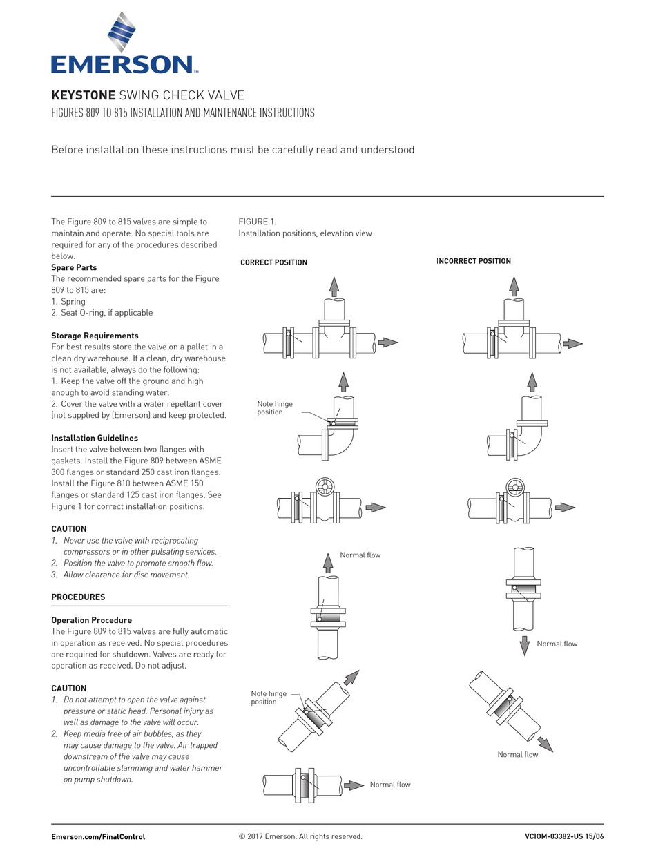 EMERSON KEYSTONE INSTALLATION AND MAINTENANCE INSTRUCTIONS Pdf Download