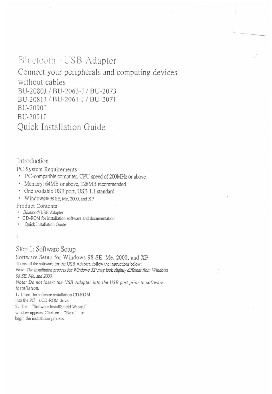 J-THREE BU-2080J ADAPTER QUICK INSTALLATION MANUAL | ManualsLib