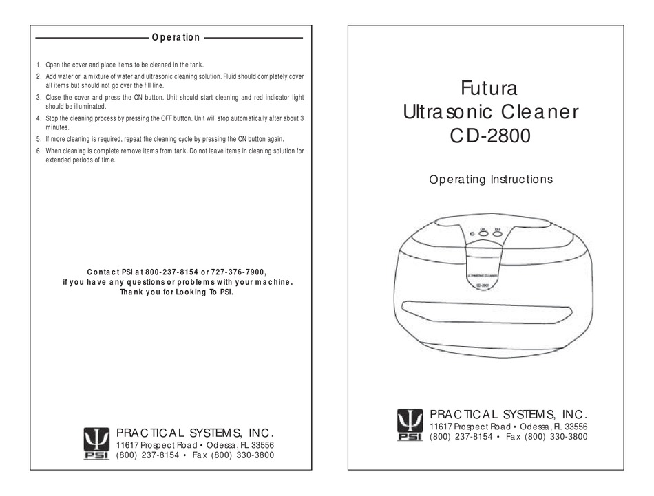 PRACTICAL SYSTEMS, INC. FUTURA CD2800 ULTRASONIC JEWELRY CLEANER
