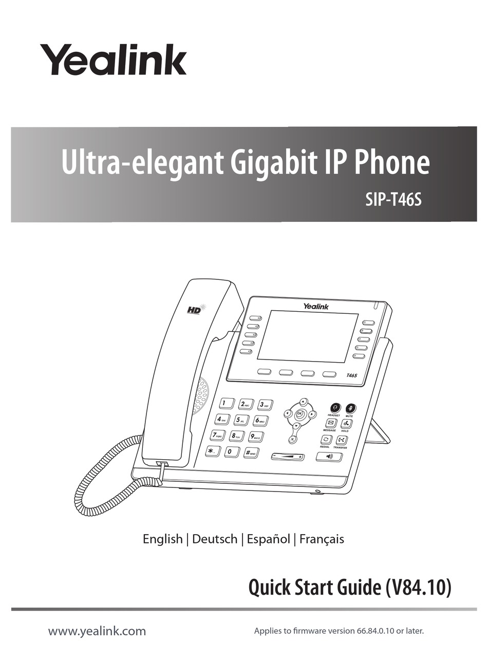 YEALINK SIPT46S IP PHONE QUICK START MANUAL ManuaLib