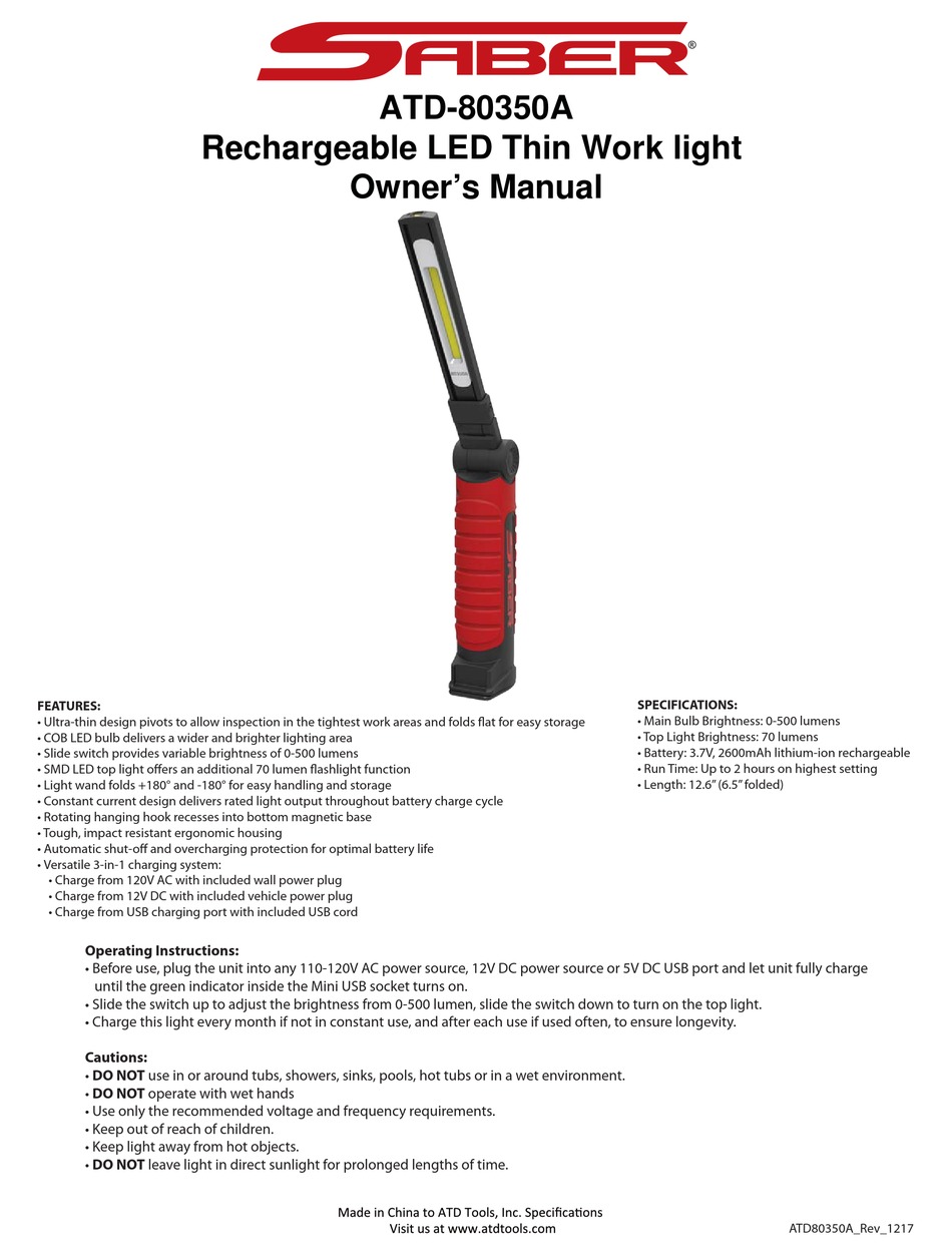 SABER COMPACT ATD-80350A OWNER'S MANUAL Pdf Download | ManualsLib