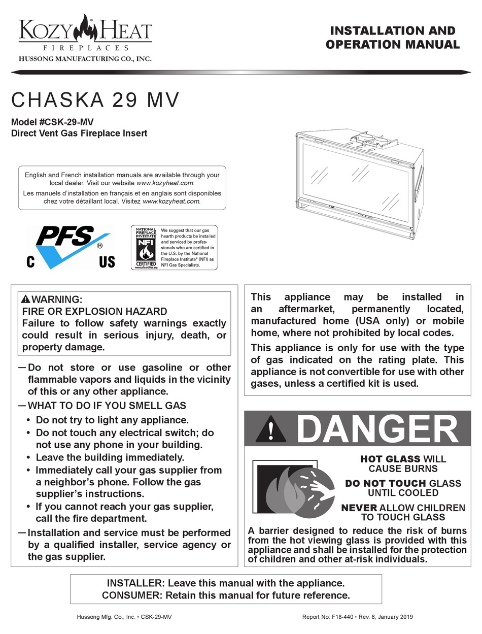 KOZY HEAT CSK29MV INDOOR FIREPLACE OPERATION MANUAL ManualsLib