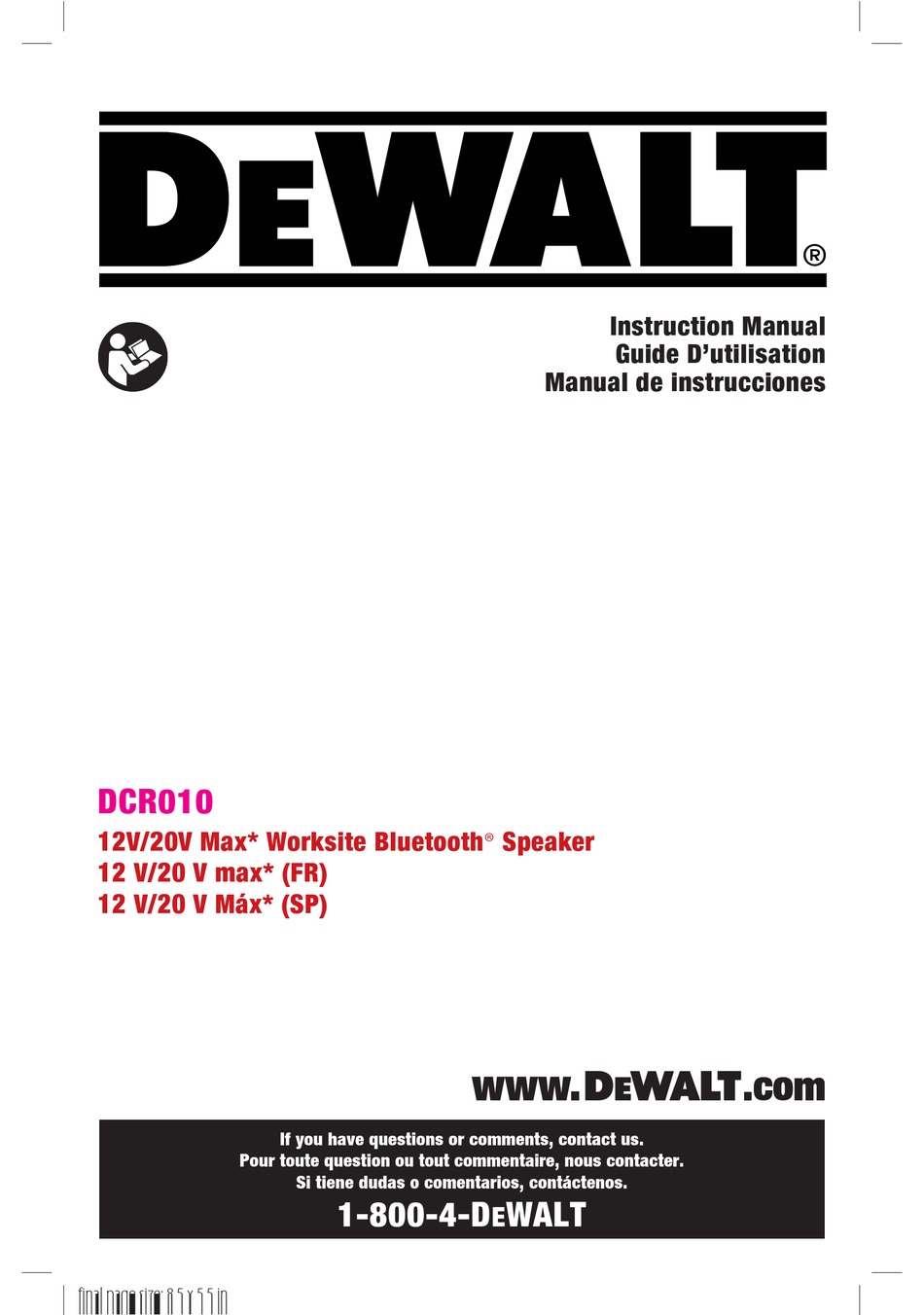DEWALT DCR010 INSTRUCTION MANUAL Pdf Download | ManualsLib