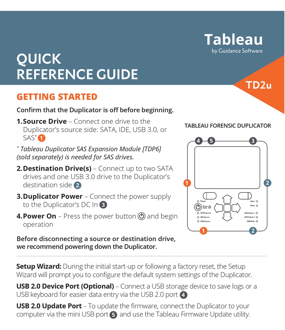 Tableau td2u disc duplicator quick reference manual manualslib