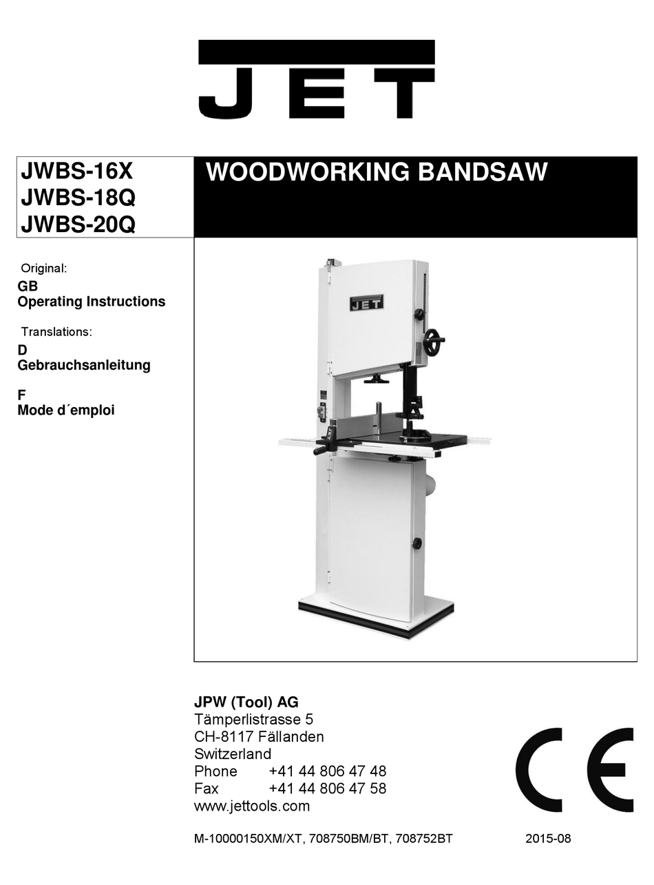 JET JWBS-16X OPERATING INSTRUCTIONS MANUAL Pdf Download | ManualsLib