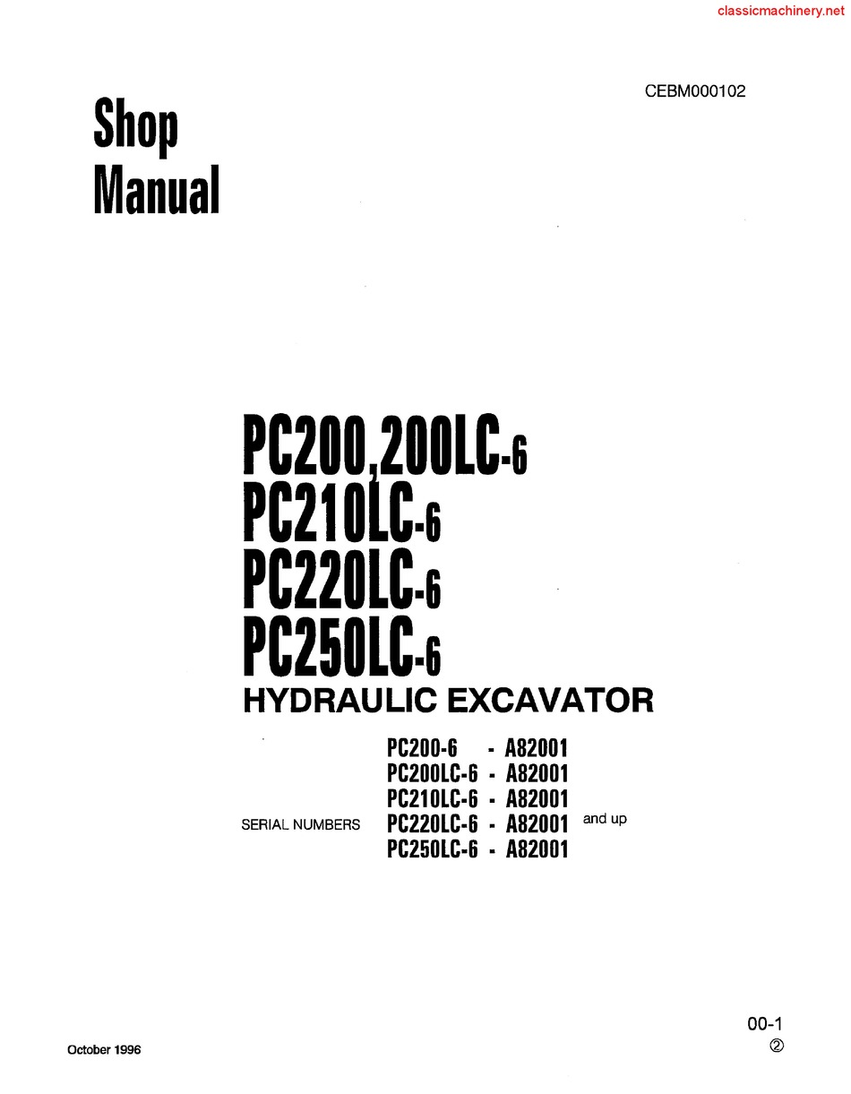 KOMATSU PC200-6 EXCAVATOR SHOP MANUAL | ManualsLib