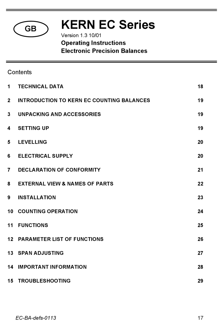 KERN EC SERIES SCALES OPERATING INSTRUCTIONS MANUAL ManualsLib