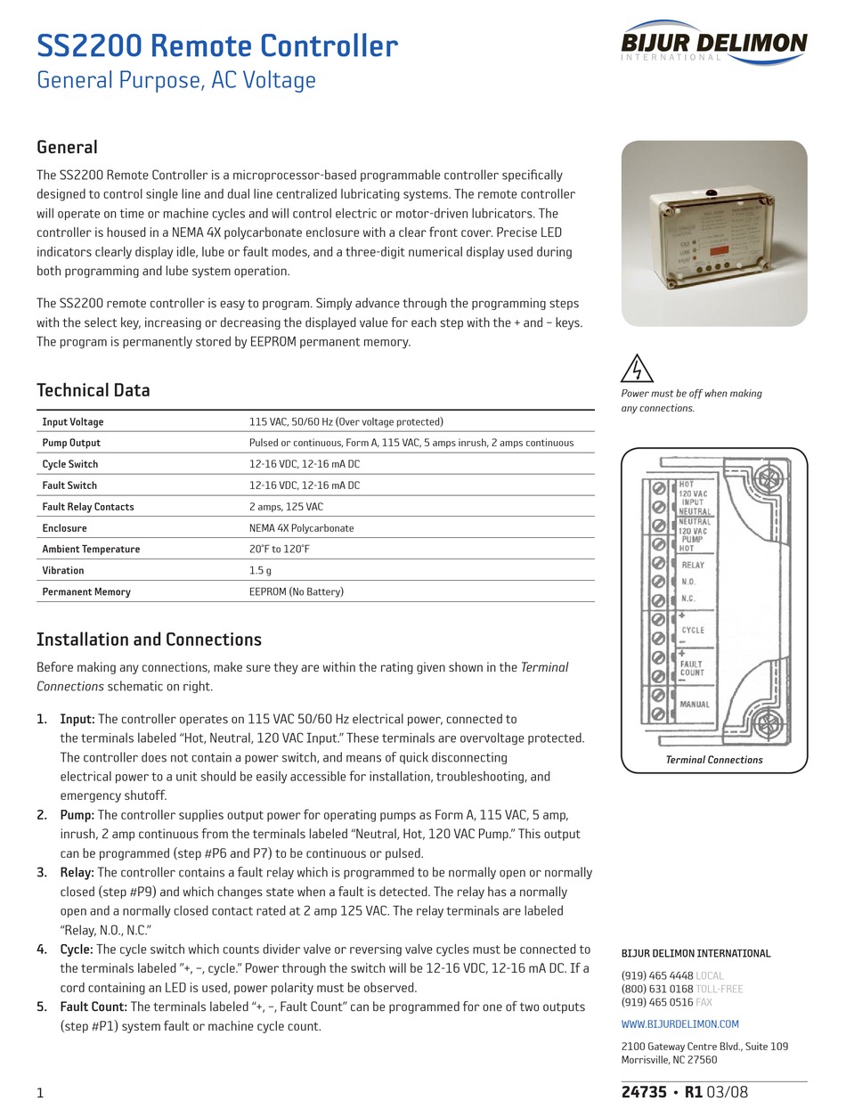 BIJUR DELIMON SS2200 REMOTE CONTROL MANUAL | ManualsLib