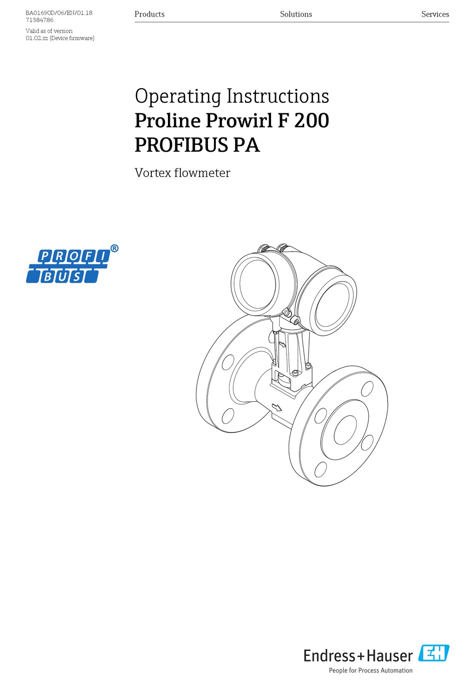 ENDRESS+HAUSER PROLINE PROWIRL F 200 PROFIBUS PA OPERATING