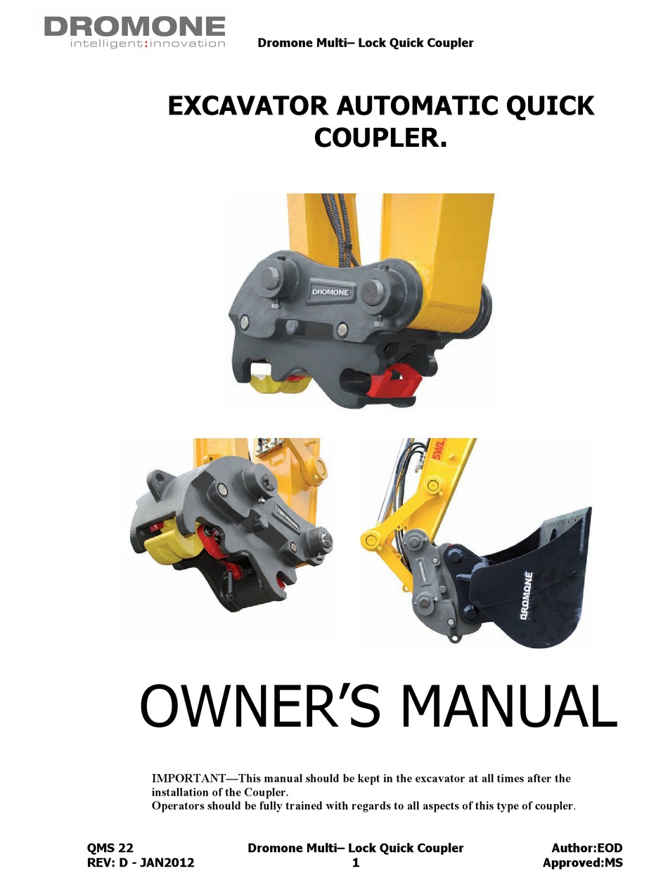 DROMONE MULTILOCK QUICK COUPLER EXCAVATOR OWNER'S MANUAL ManuaLib