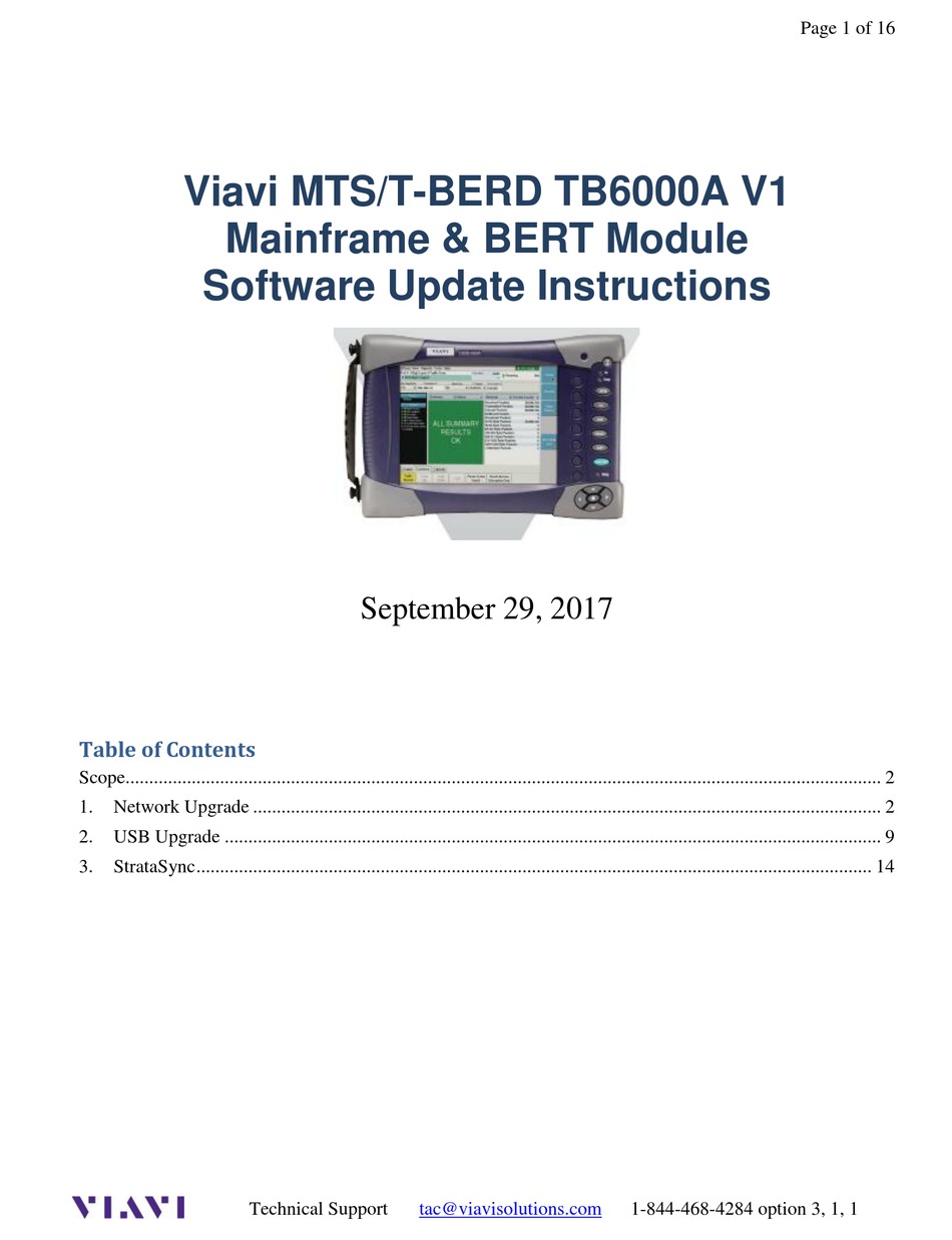 VIAVI MTS/T-BERD TB6000A V1 SOFTWARE UPDATE INSTRUCTIONS Pdf Download