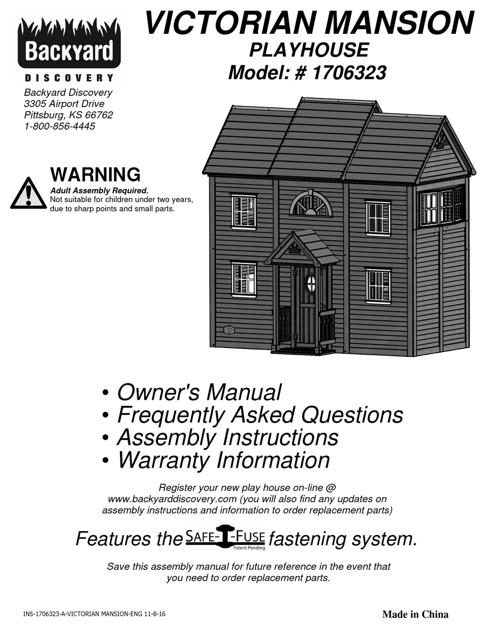 BACKYARD DISCOVERY VICTORIAN MANSION 1706323 OWNER'S MANUAL Pdf Download ManualsLib