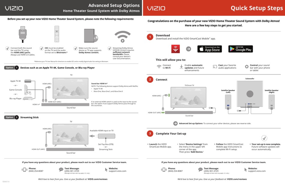 VIZIO SB46514F6 STEREO SYSTEM QUICK SETUP STEPS ManualsLib