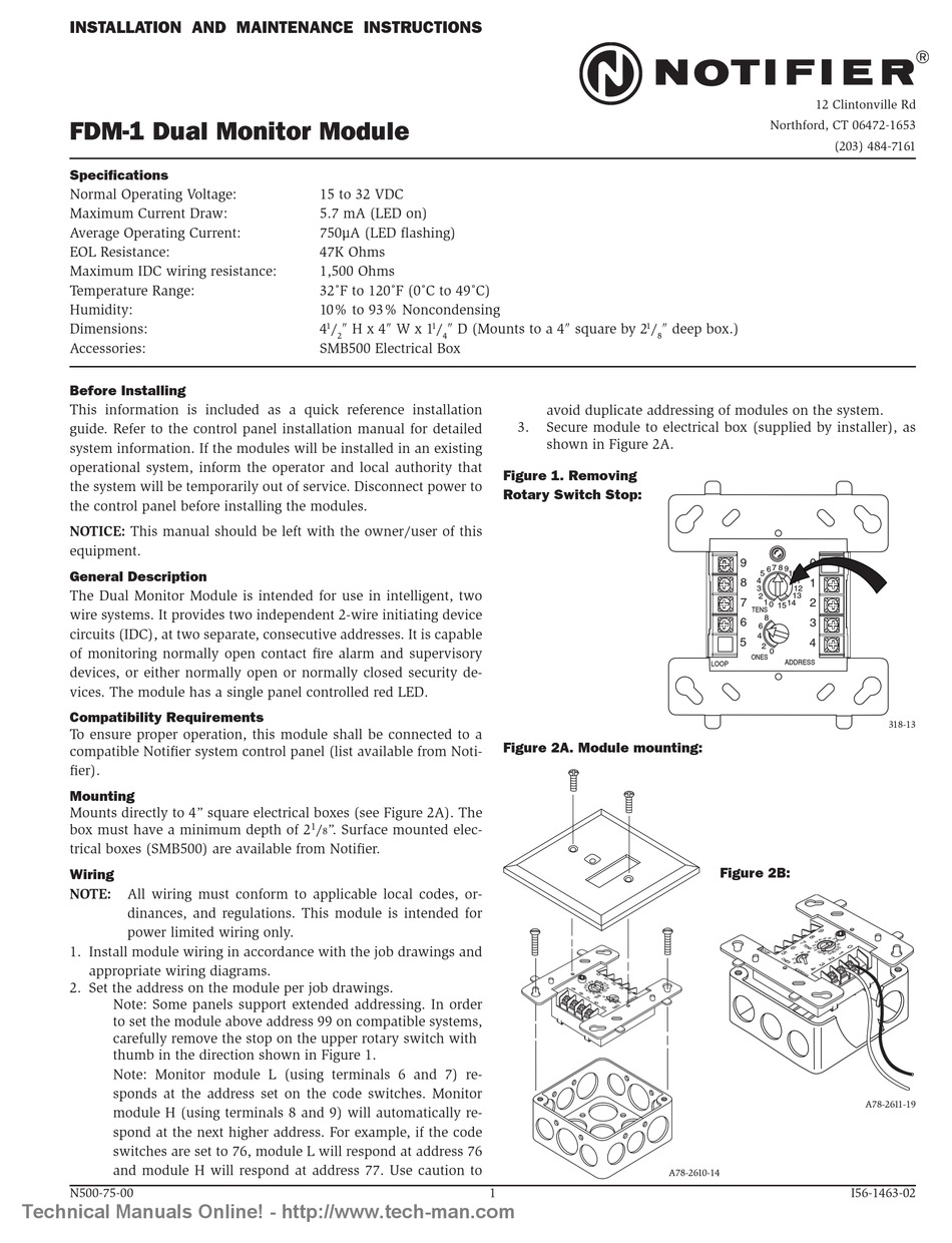 NOTIFIER FDM1 INSTALLATION AND MAINTENANCE INSTRUCTIONS Pdf Download