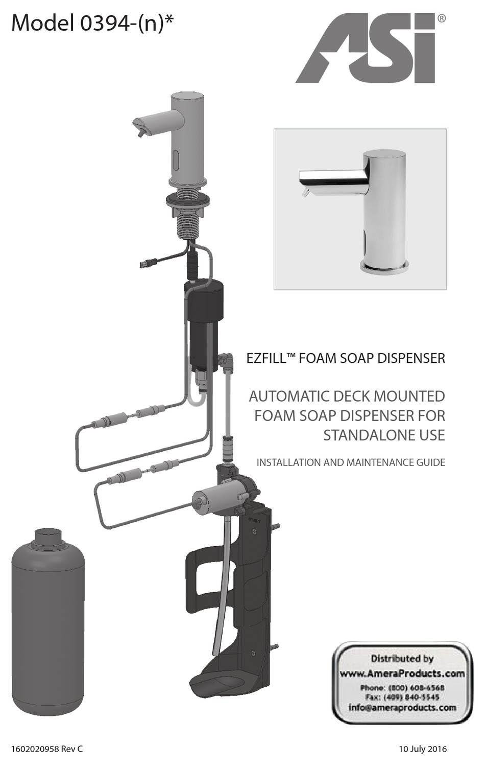 ASI 10-0388-1A Top-Fill Multi-Feed Liquid Soap Dispenser Battery