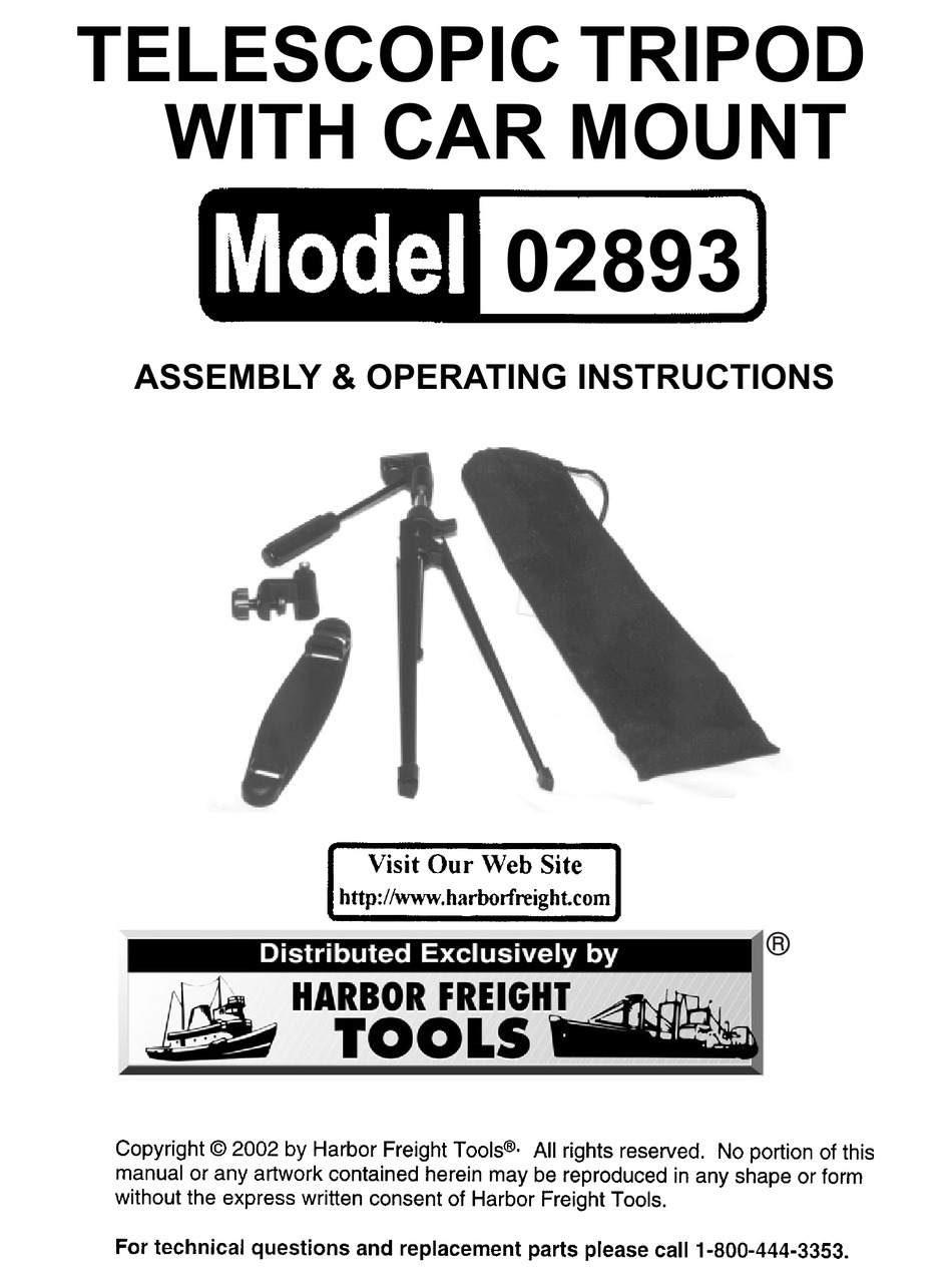 HARBOR FREIGHT TOOLS 02893 ASSEMBLY & OPERATING INSTRUCTIONS Pdf