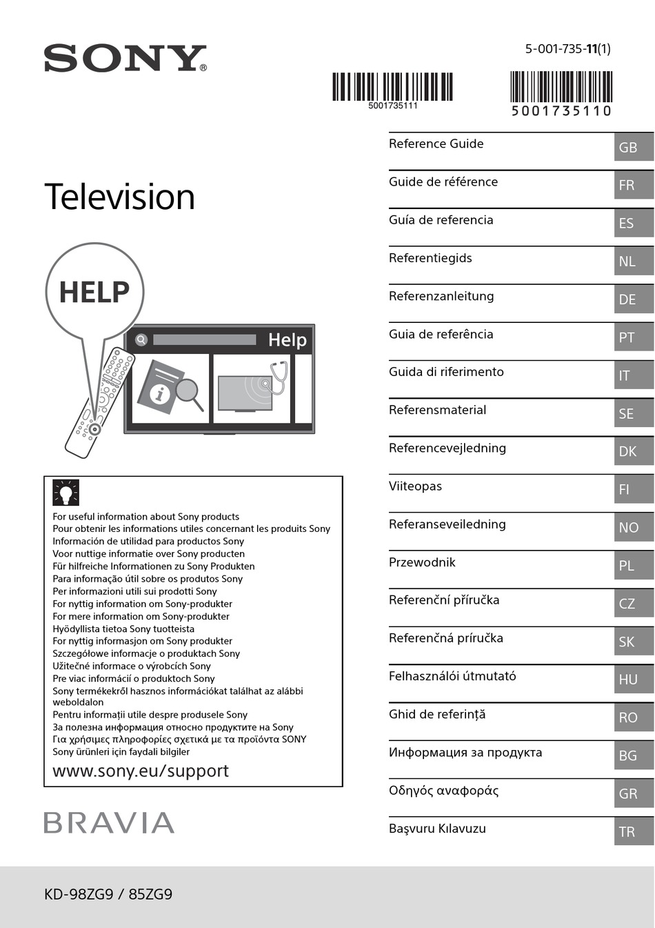 SONY BRAVIA KD-98ZG9 REFERENCE MANUAL Pdf Download | ManualsLib