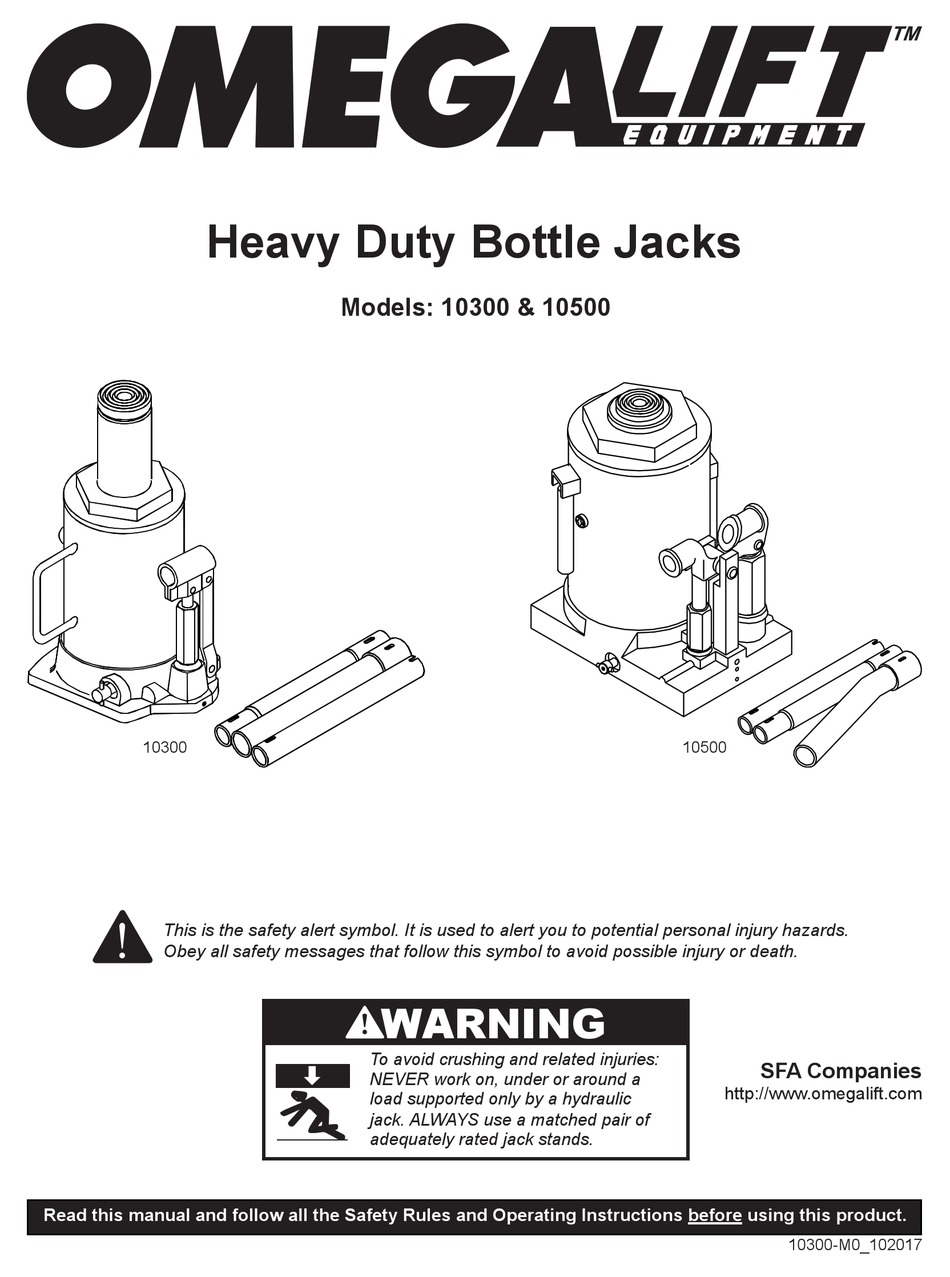 omega-lift-equipment-10500-jack-operating-instructions-manual-manualslib