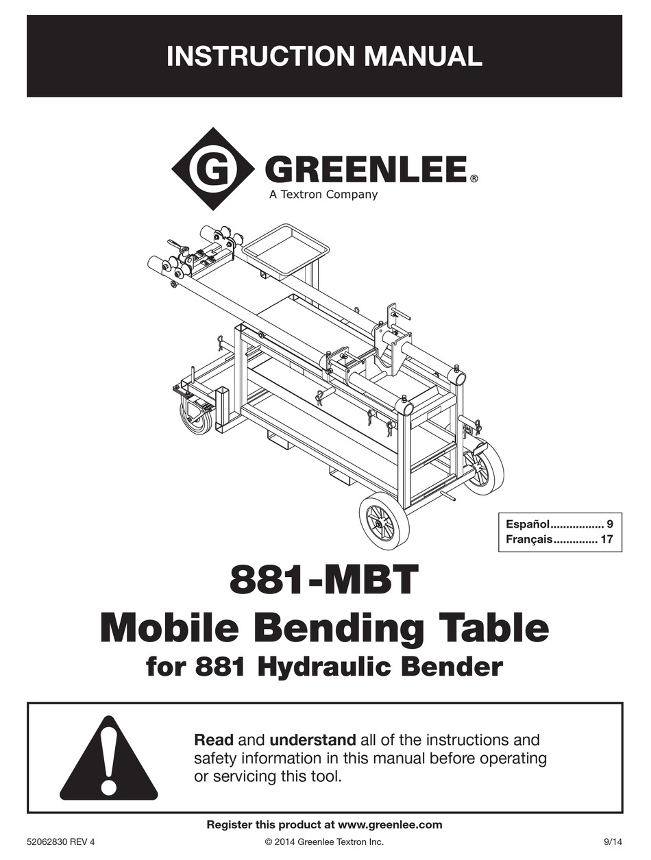 GREENLEE 881-MBT INSTRUCTION MANUAL Pdf Download | ManualsLib