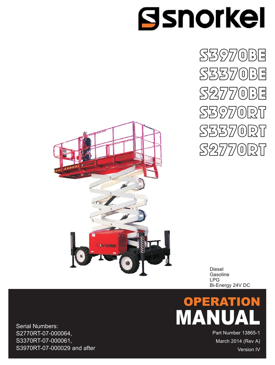 SNORKEL S3970BE SCISSOR LIFT OPERATION MANUAL ManualsLib
