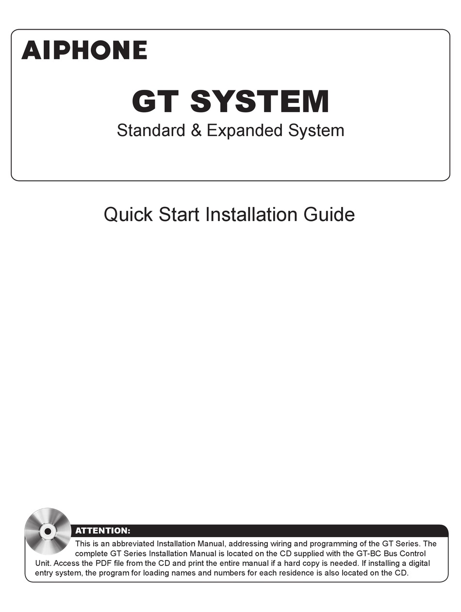Aiphone Gt System Quick Start Installation Manual Pdf