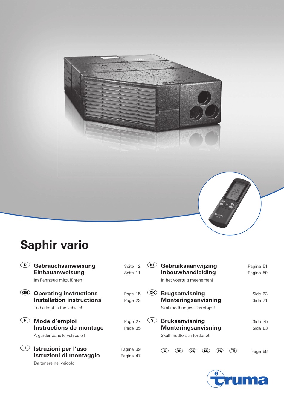 TRUMA SAPHIR VARIO AIR CONDITIONER OPERATING INSTRUCTIONS MANUAL ManuaLib