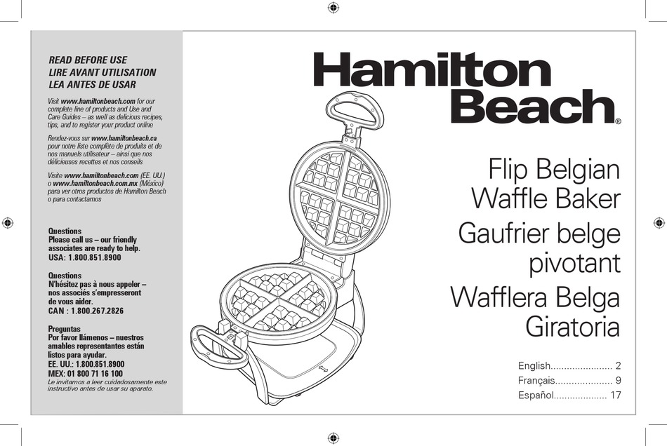 HAMILTON BEACH 26010 WAFFLE MAKER MANUAL ManualsLib