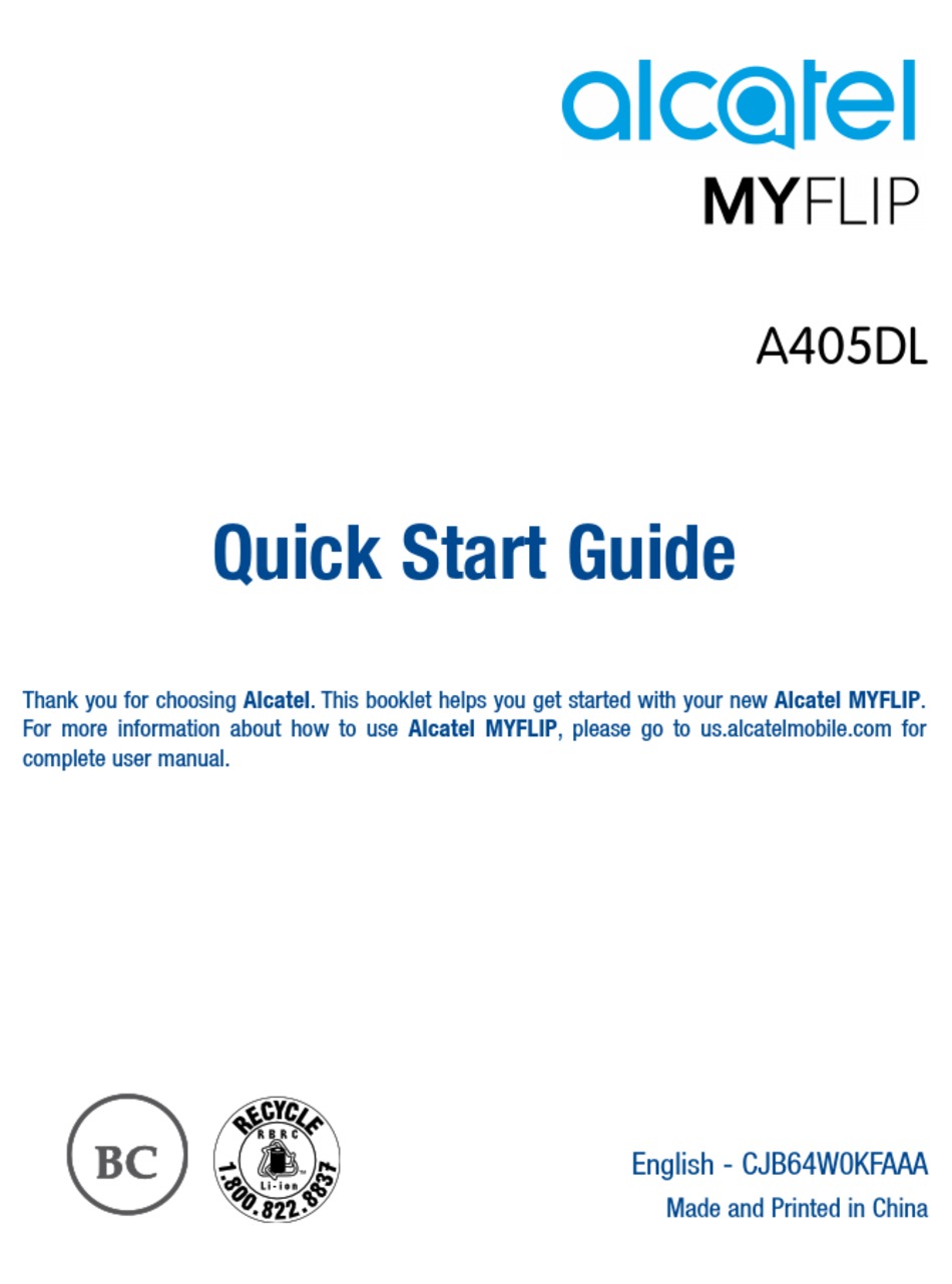 Alcatel Myflip A405dl Quick Start Manual Pdf Download Manualslib