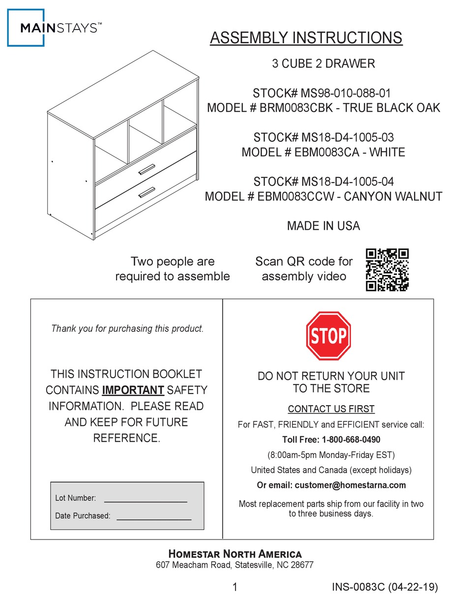 Homestar Mainstays Brm0083cbk Assembly Instructions Manual Pdf Download Manualslib