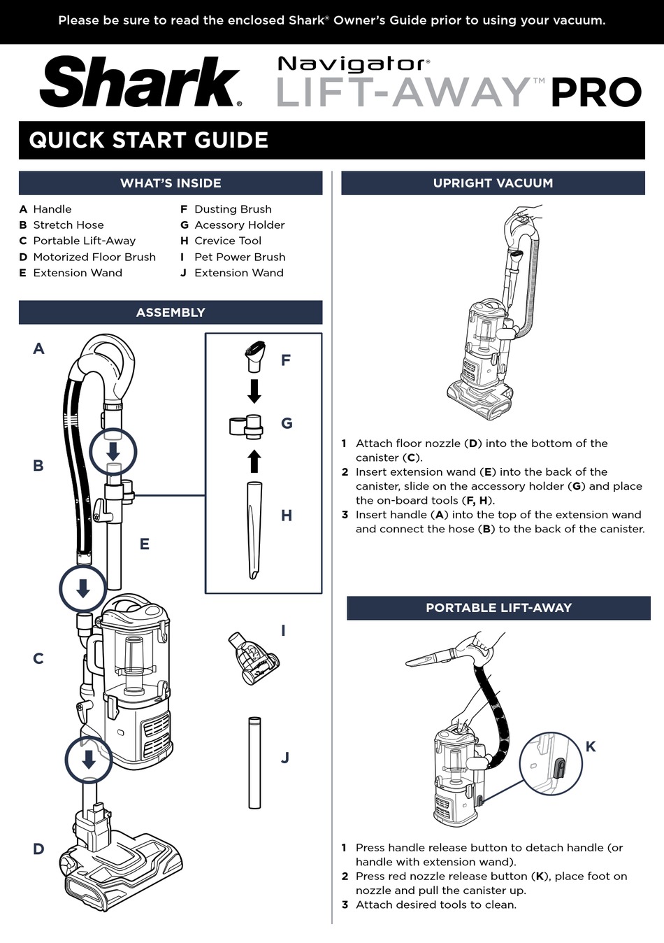 shark professional navigator lift away manual